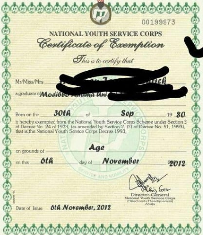 NYSC Exclusion Certificate