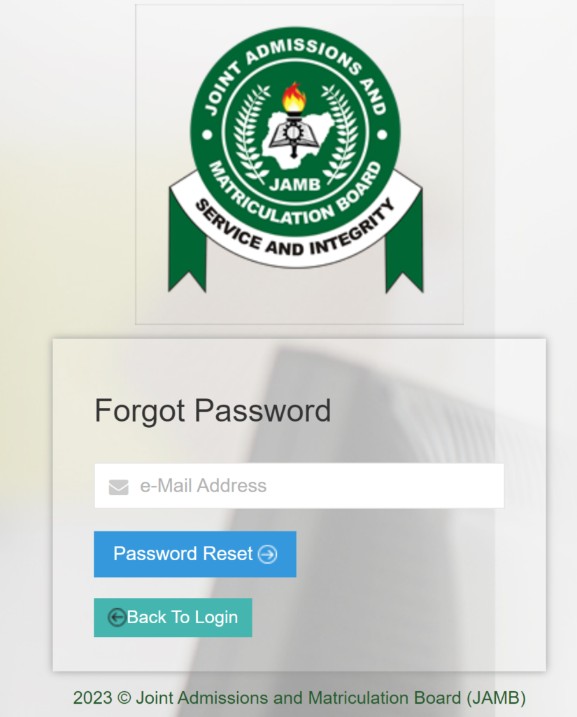 JAMB Portal Password Reset