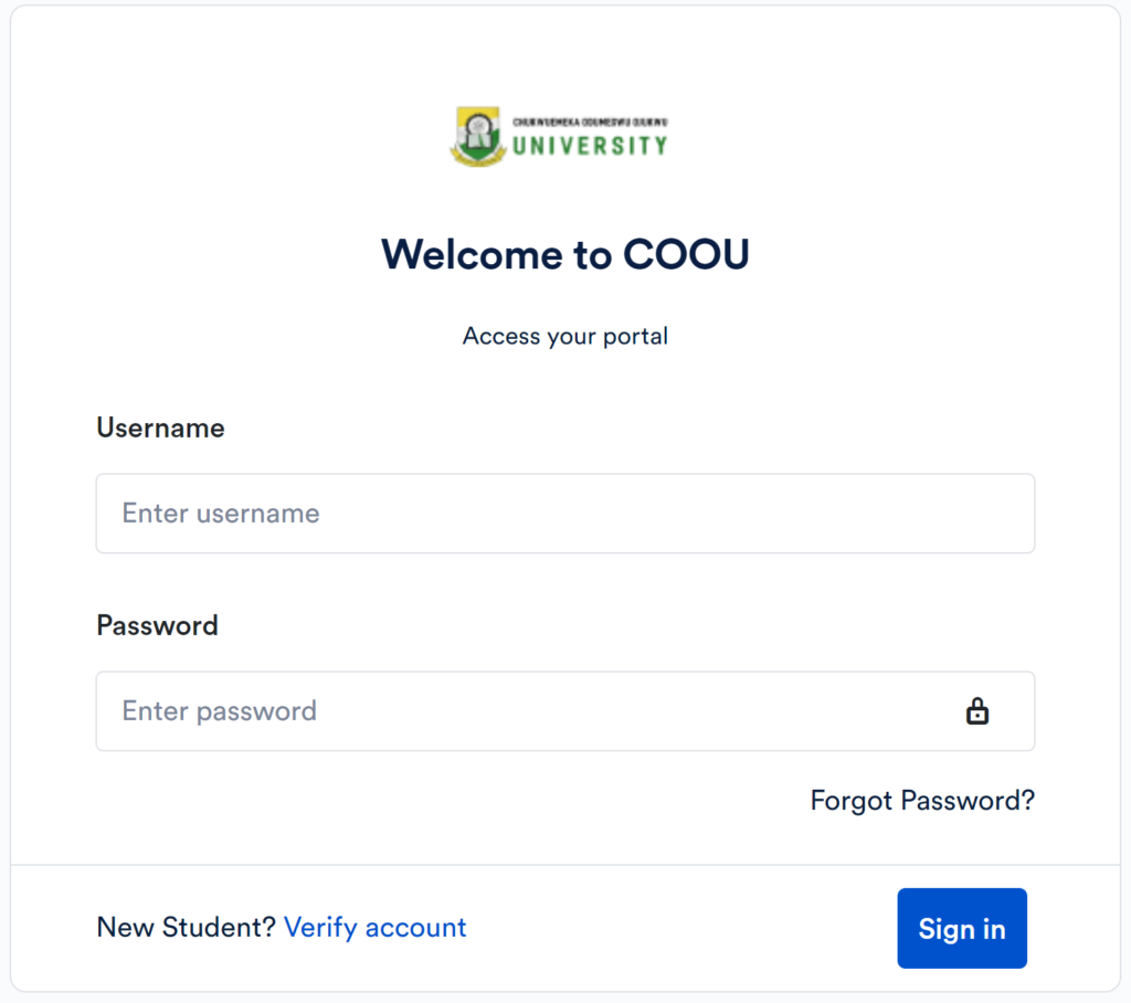 COOU Portal Login