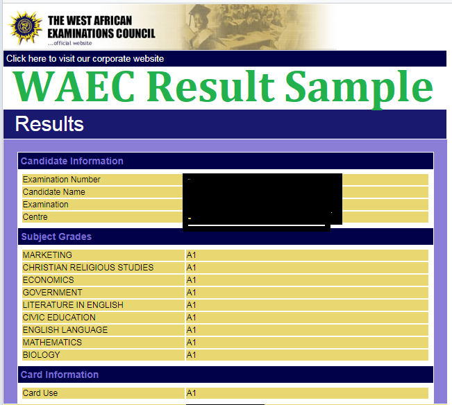 WAEC Result Sample