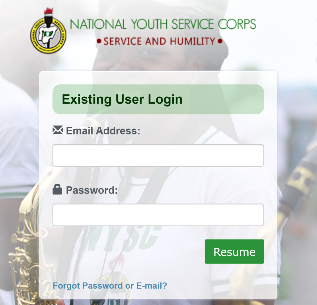 NYSC Dashboard Login